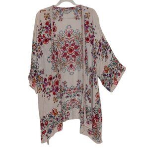 Bila Floral Kimono Womens Size Large Cream Boho Lightweight Topper Cardigan
